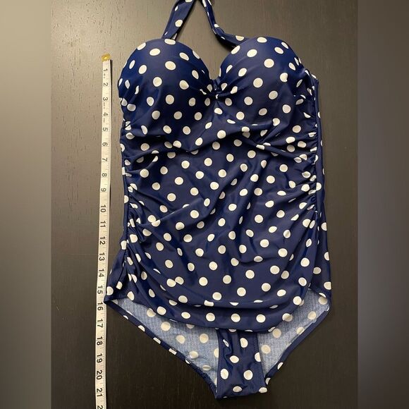 One Piece Blue White Polka Dot Swimsuit Women’s Size XL - Picture 8 of 9